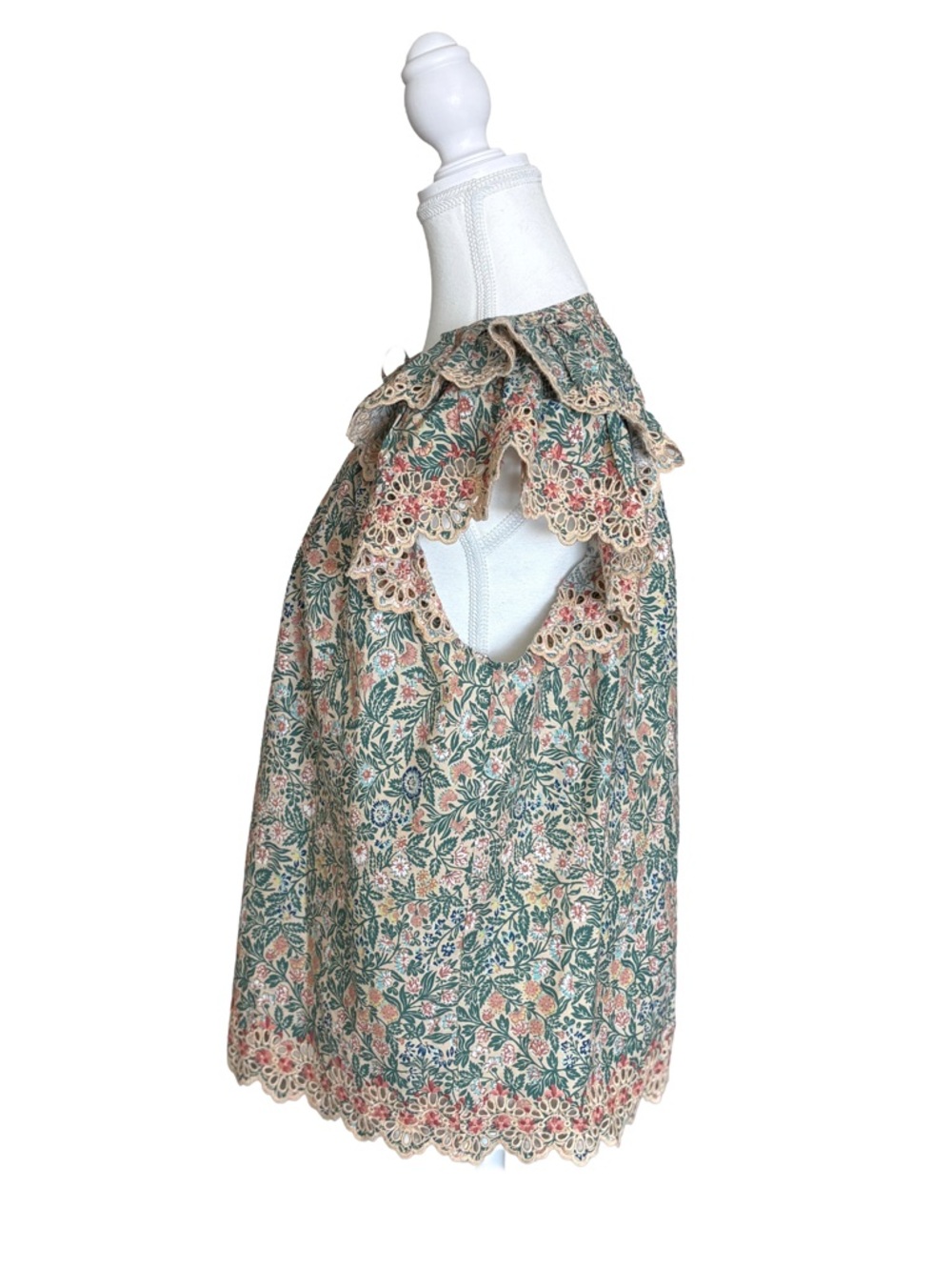 Ulla Johnson Floral Lace Trim Blouse Size 8 Boho Romantic Cottagecore Top - Picture 4 of 7